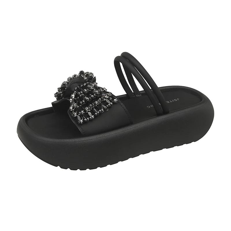 Aphixta Новые хрустальные сандалии-шлепанцы с современным узлом-бабочкой, с узкими ремешками, на толстом каблуке, летние, пляжные, женские сандалии