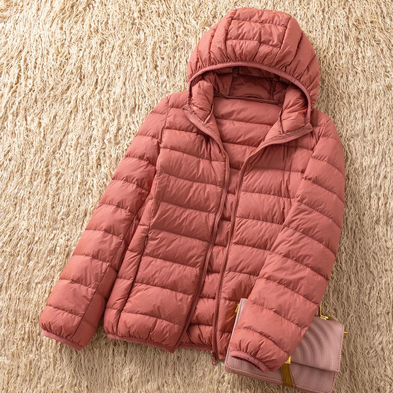Women's Lightweight Down Jacket Short Warm Fashionable Hooded Lightweight Fitted Outerwear