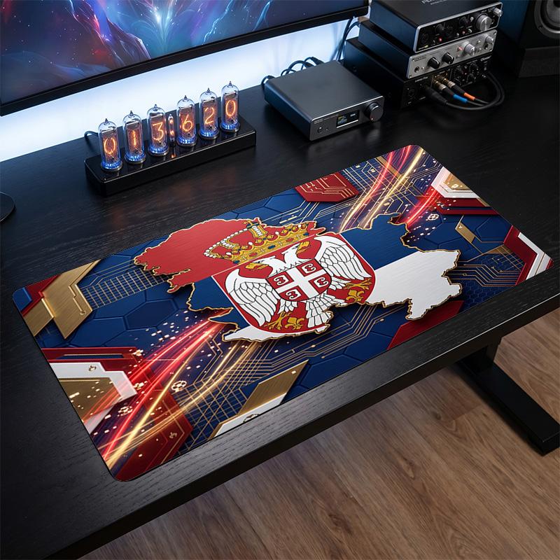 X2519==Serbia Crest Mouse Pad, Extended Non Slip Rubber Desk Mat for Gaming Office Laptop Fan Gift