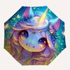 Unicorn Fantasy Theme 8 Bone Hand Automatic Folding Umbrella, Compact and Portable Design, A Perfect Gift for Birthday, Christmas or Busines