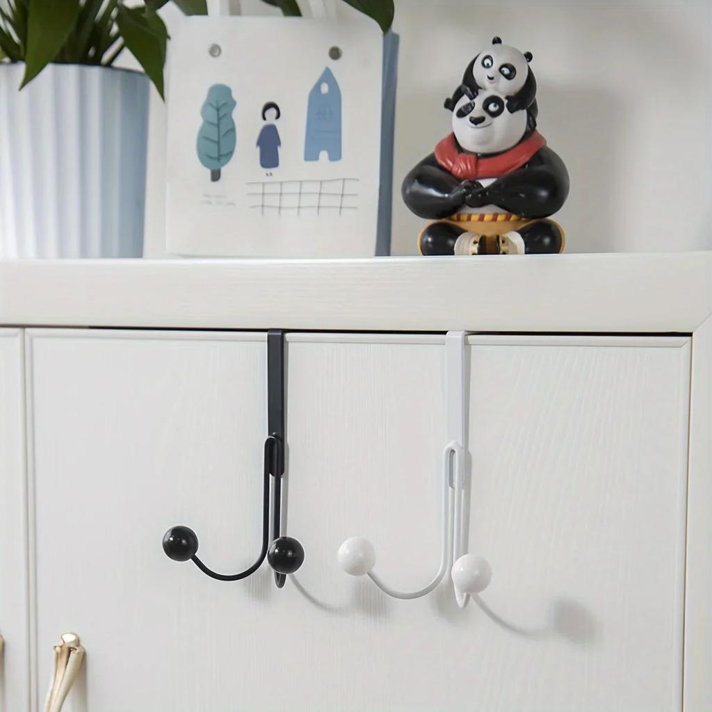 1pc Iron Double Bead Hooks, Bedroom Cabinet Back Hooks, Wall Hanging Coat Rack, Stainless Steel, Easy Installation