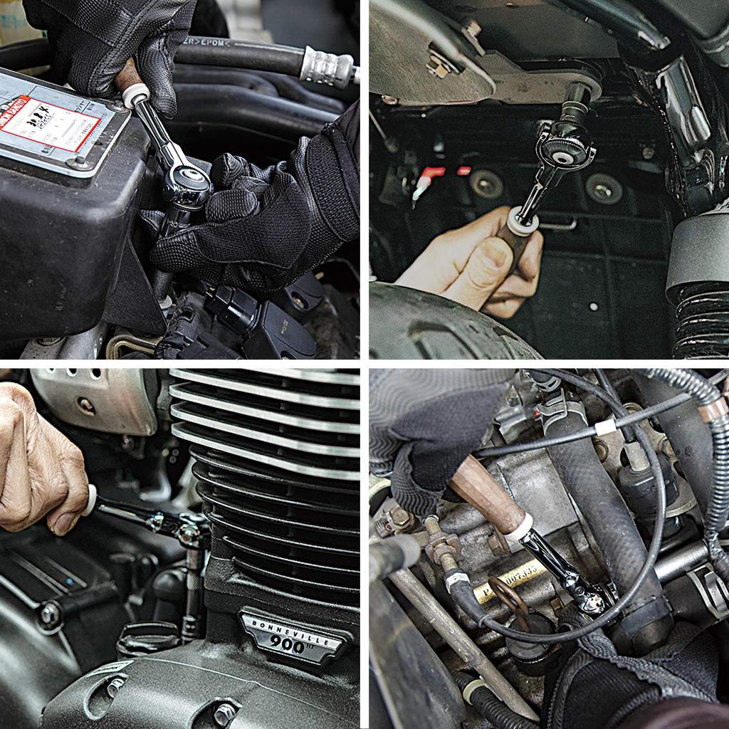 VESSEL Набор торцевых ключей с поворотным креплением 3/8" - Wood-Compo HRW3005M-SW с нескользящей ручкой (16 шт.)