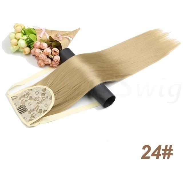 55CM Long Silky Straight Synthetic Drawstring Ponytail Clip In Extension