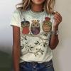Summer Round Neck Owl Pattern Printed Top Fashionable Casual Cute Short Sleeved Women's T-shirts