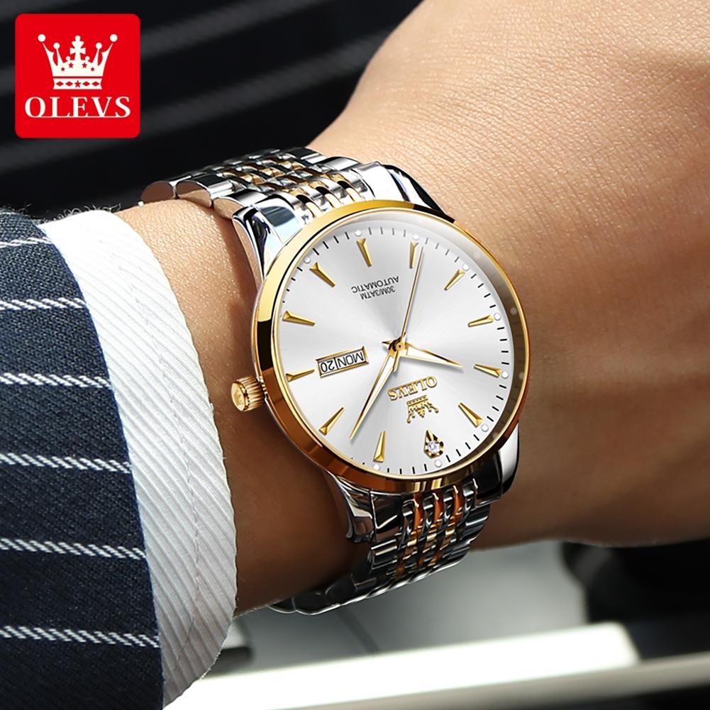 OLEVS Luxury Fashion Man Hand Clock Automatic Mechanical Watch for Men Dual Calendar Waterproof Luminous Business Men's Watches