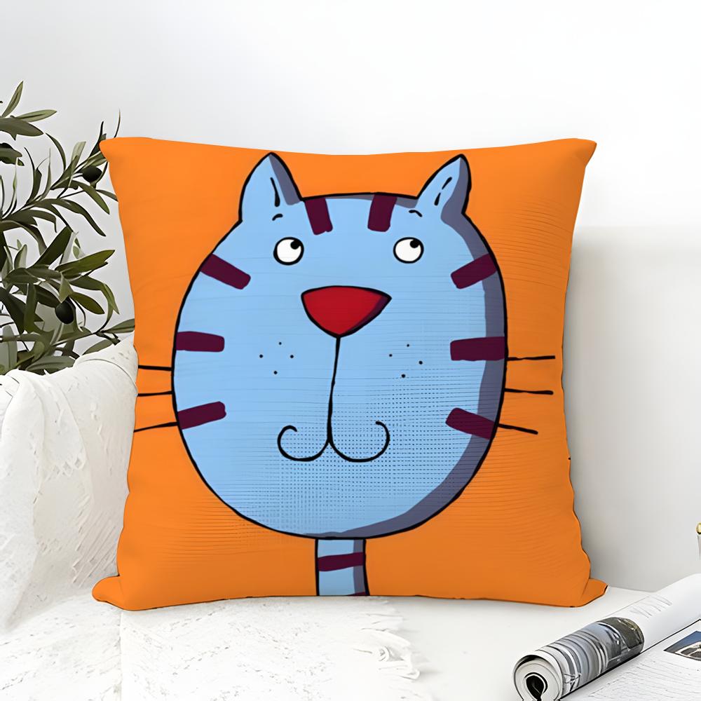 Funny And Silly Cat Pattern Pillow Case Cotton Linen Fabric Square Zipper Pillowcase Home Decorative Living Room