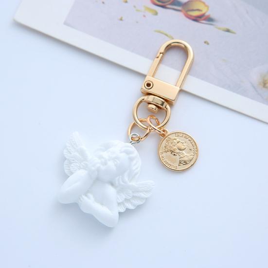 Keychain Pendant Faux Pearl Luxury Angel Letter Round Tag Stainless Alloy Exquisite Anti-lost Shoulder Bag Schoolbag Decoration Pendant Key Holder
