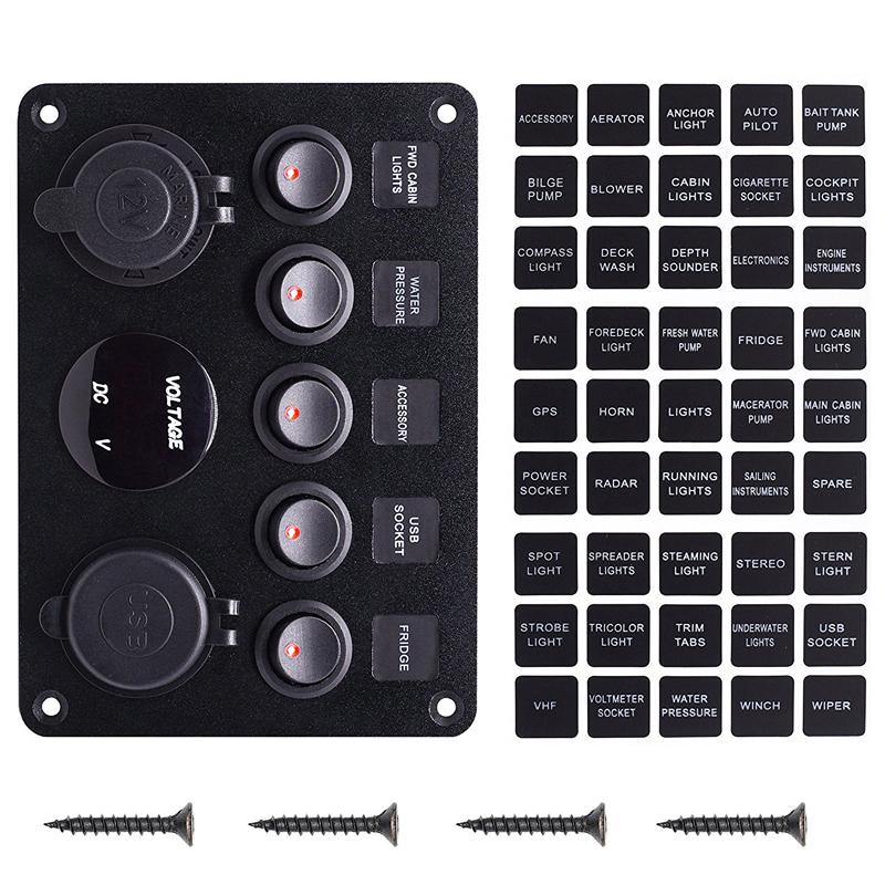 Грузовик двойной USB 5 Gang тумблер управления панели красный светодиодный вольтметр 12 В 24 В автомобиль лодка морской пехотинец