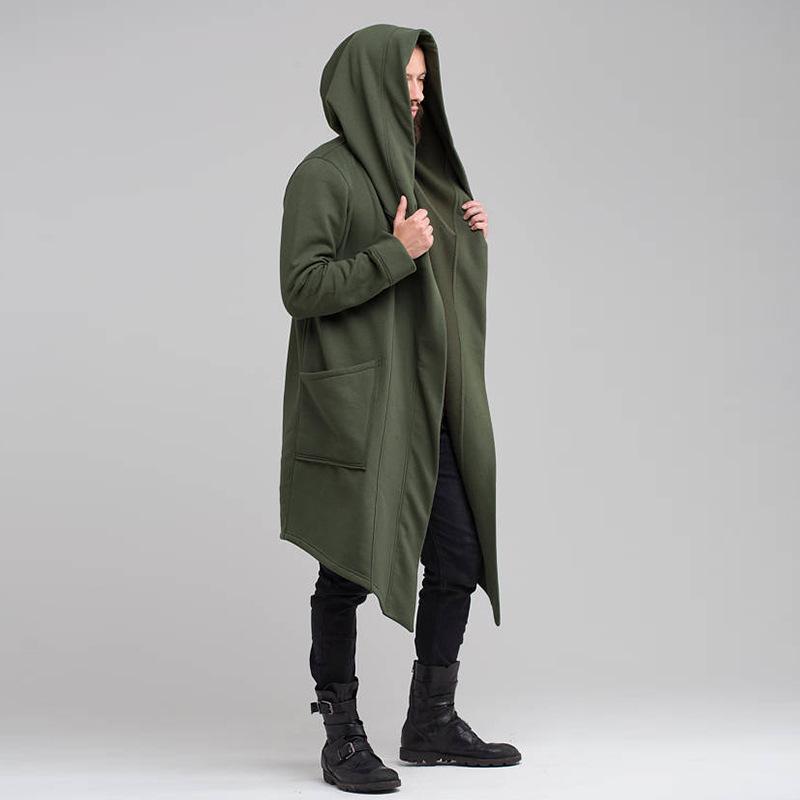 Men's Hooded Cardigan Trench Coat Streetwear Hooded Windbreaker Autumn Winter Jackets Men