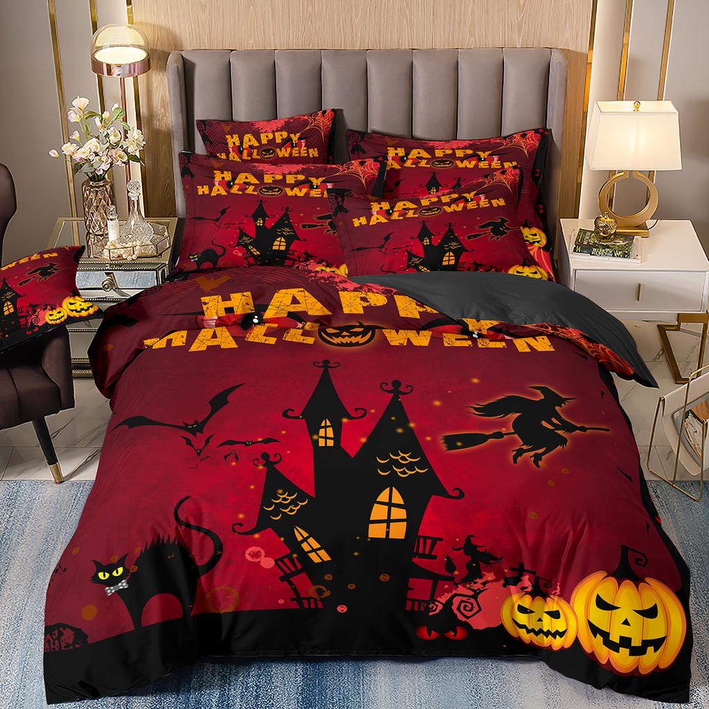 Halloween Soft Material Comfortable Breathable Pumpkin Pattern Duvet Cover 3d Printed Bedding Set Suitable For All Seasons