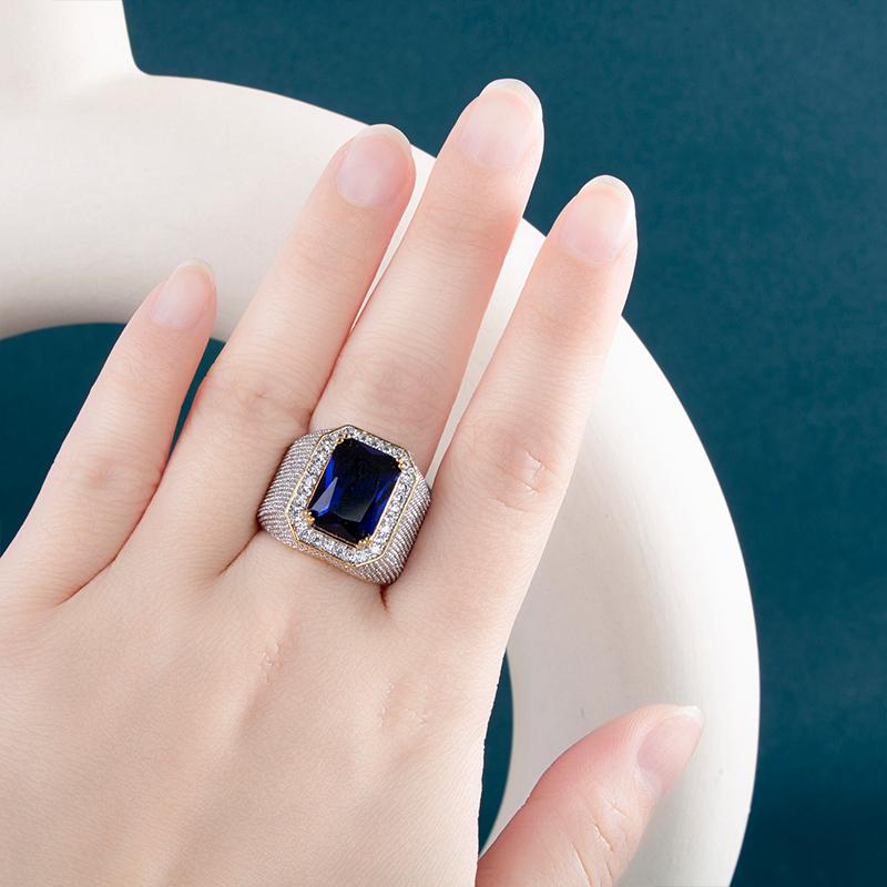 Bella Box Роскошное серебряное мужское кольцо с натуральным черным, синим большим камнем, обручальное кольцо для свадебной вечеринки