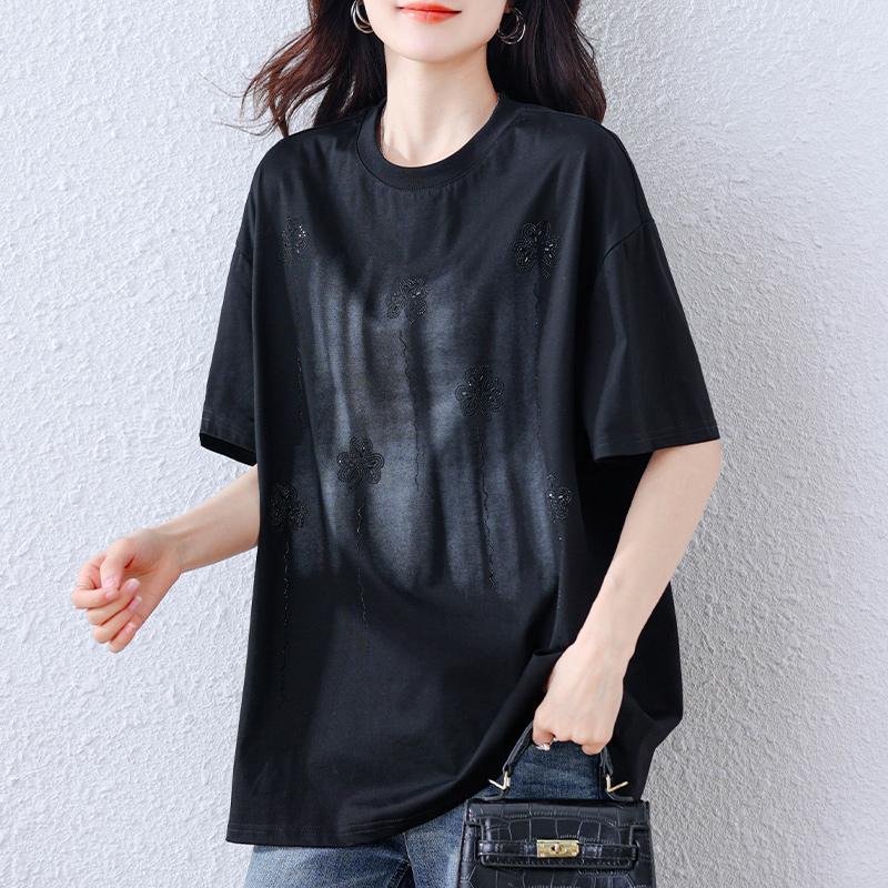 DIMANAF 2025 Новая летняя футболка больших размеров Мода Женщины Базовая футболка с коротким рукавом Свободные черные топы Футболки