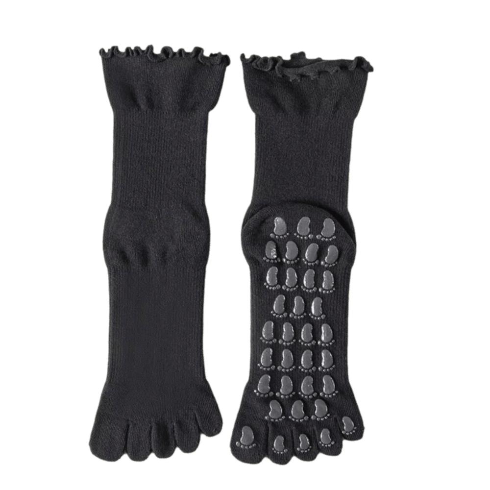 Breathable Pilates Grip Socks Cotton Mid-Calf Yoga Socks Five-Toe Yoga Socks Floor Exercises