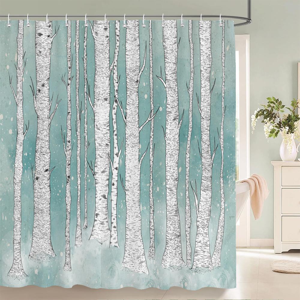 Водонепроницаемые тканевые шторки для душа Листья деревьев Белая береза Ванная комната Большие 240X180 3D-печать Декорация Шторка для душа Занавеска для ванны