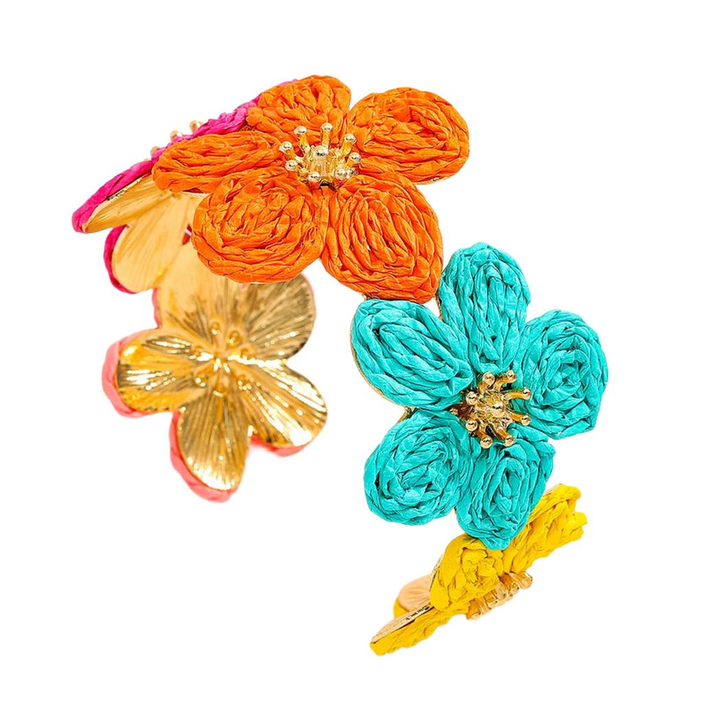 Браслет ручной работы из рафии и сплава с цветочным узором, легкий, в богемном стиле, элегантный аксессуар для запястья на каждый день