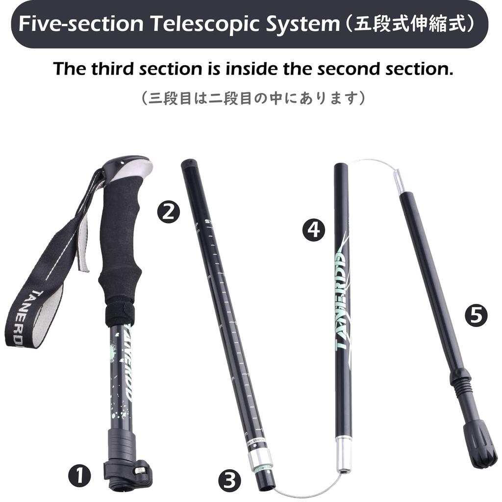TRIWONDER Треккинг Альпинизм Ходьба Легкий Чехол для хранения в комплекте 130 см Палки, Складные, Палки, Палки, Алюминий, Компактные, (черный - (2 полюса))
