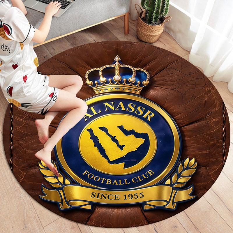 Al-Nassr FC Round Area Rug,Carpet Rug for Living Room Bedroom Sofa Playroom Decor,Non-slip Floor Mat