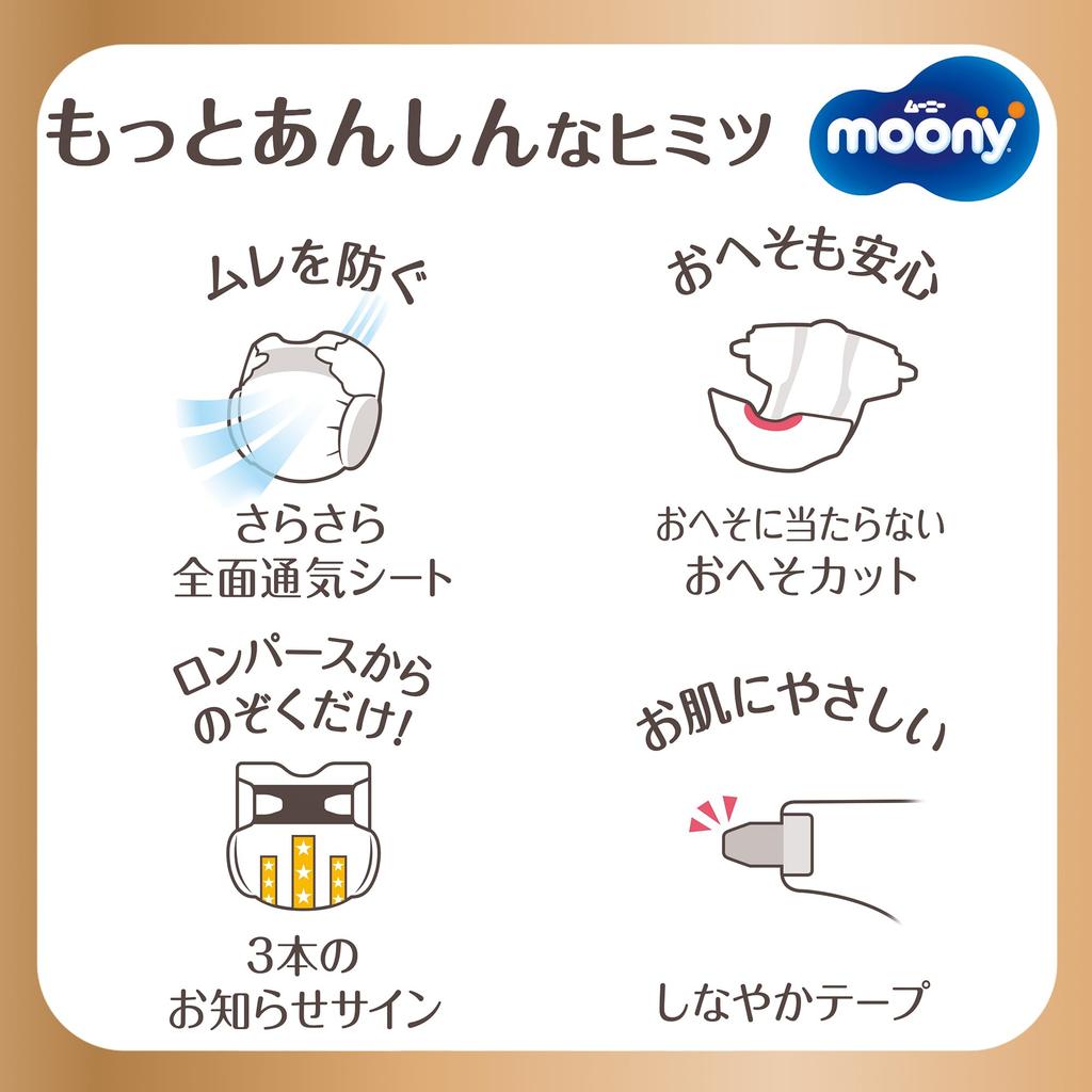 Подгузник Moony для новорожденных Moony Natural Organic Cotton, белый, 248 листов x [размер ленты] [товар в коробке] (Рождение~5000г) (62 4)