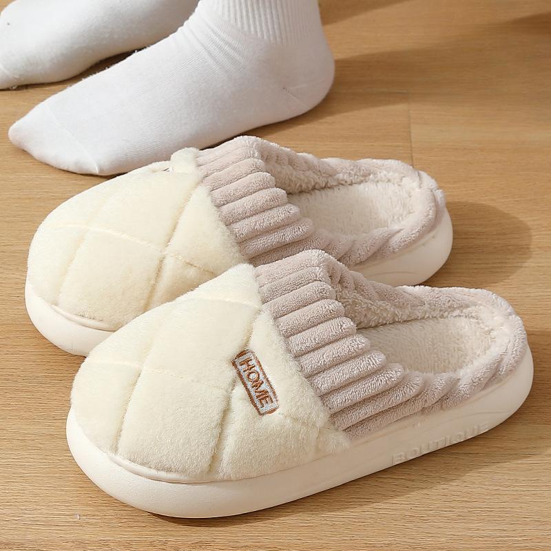 Order A Size Up Cotton Fluffy Slippers Men Home Plush Designer Winter Shoes Flats Casual Platform Fur Slides Couple Warm Soft Large Size