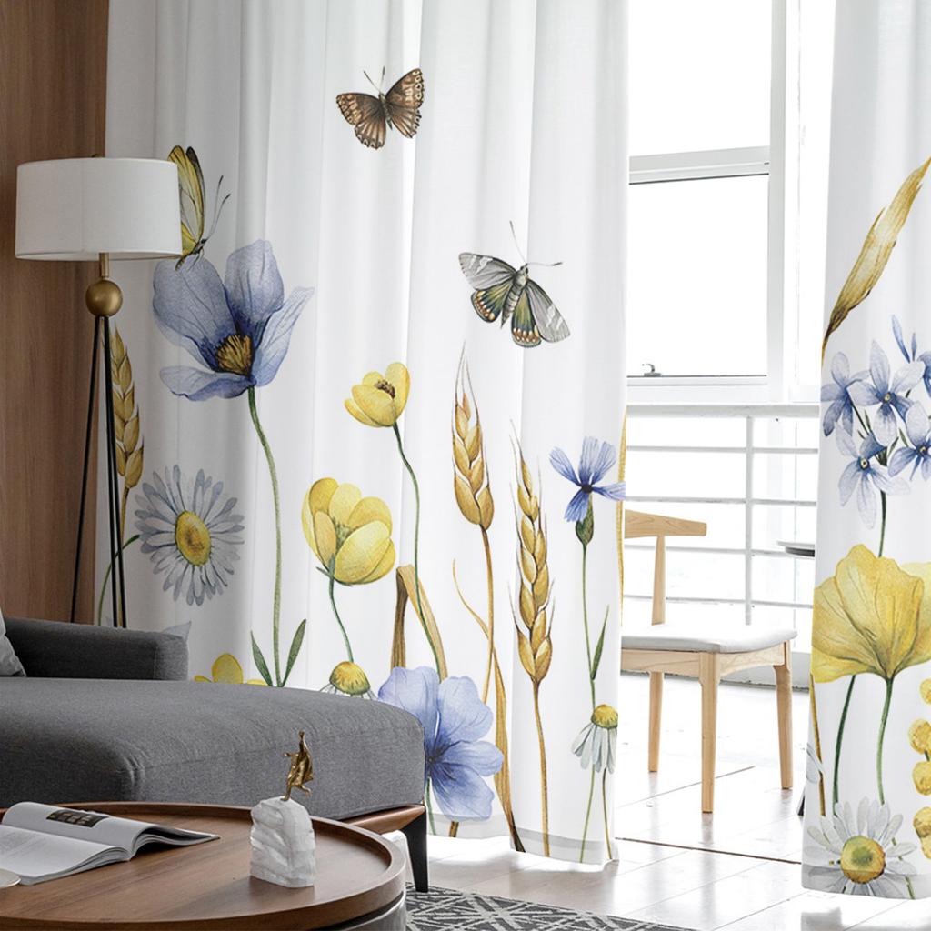 Цветочные бабочки, пшеничные ушки, оконные шторы для гостиной, спальни, кухни, шифоновые, прозрачные оконные занавески