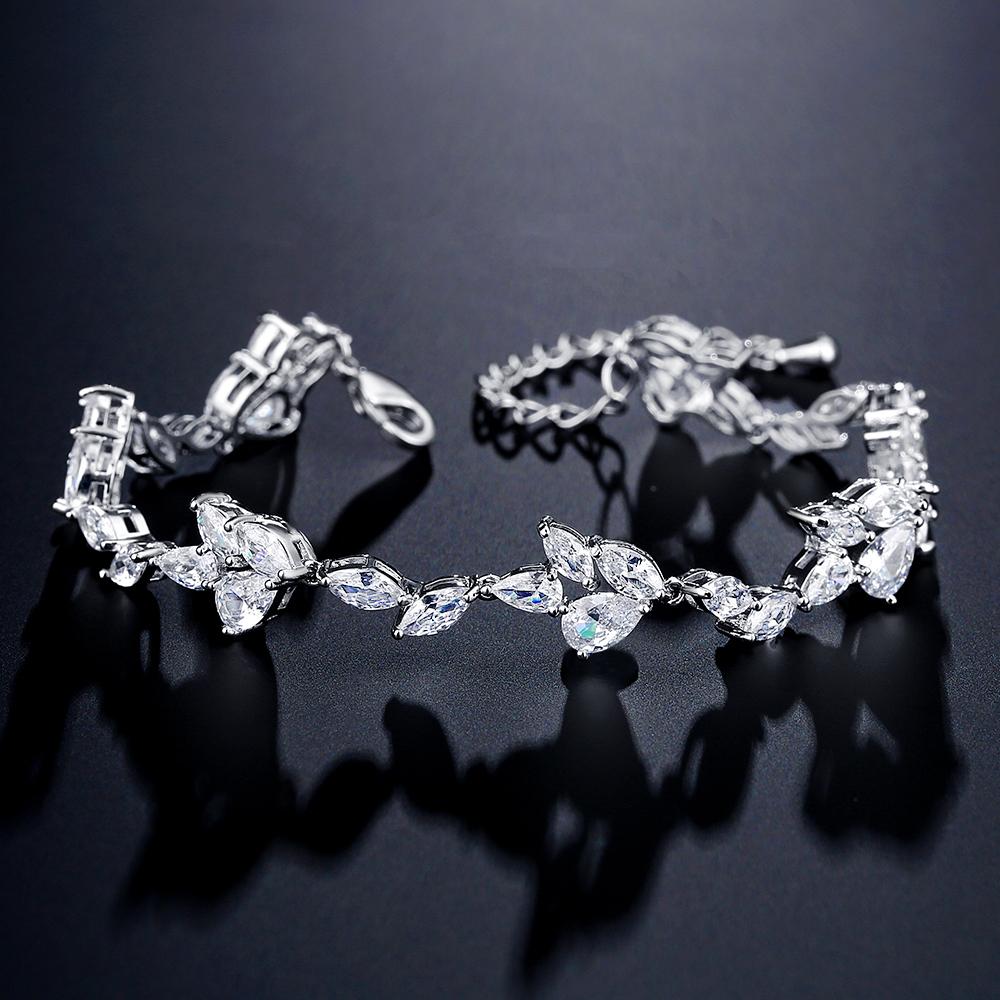 ZAKOL Luxury Water Drop Cubic Zirconia Charms Bracelets Silver Color Leaf Shape Wedding Party Jewelry Bijoux for Women