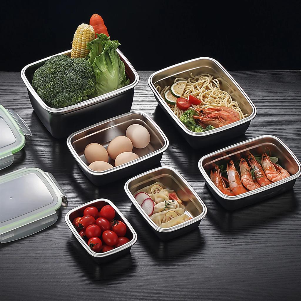 304 Stainless Steel Fresh-keeping Box Sealed Leak Proof Lunch Box Fruit Box with Lid Dumpling Container Refrigerated Storage Box