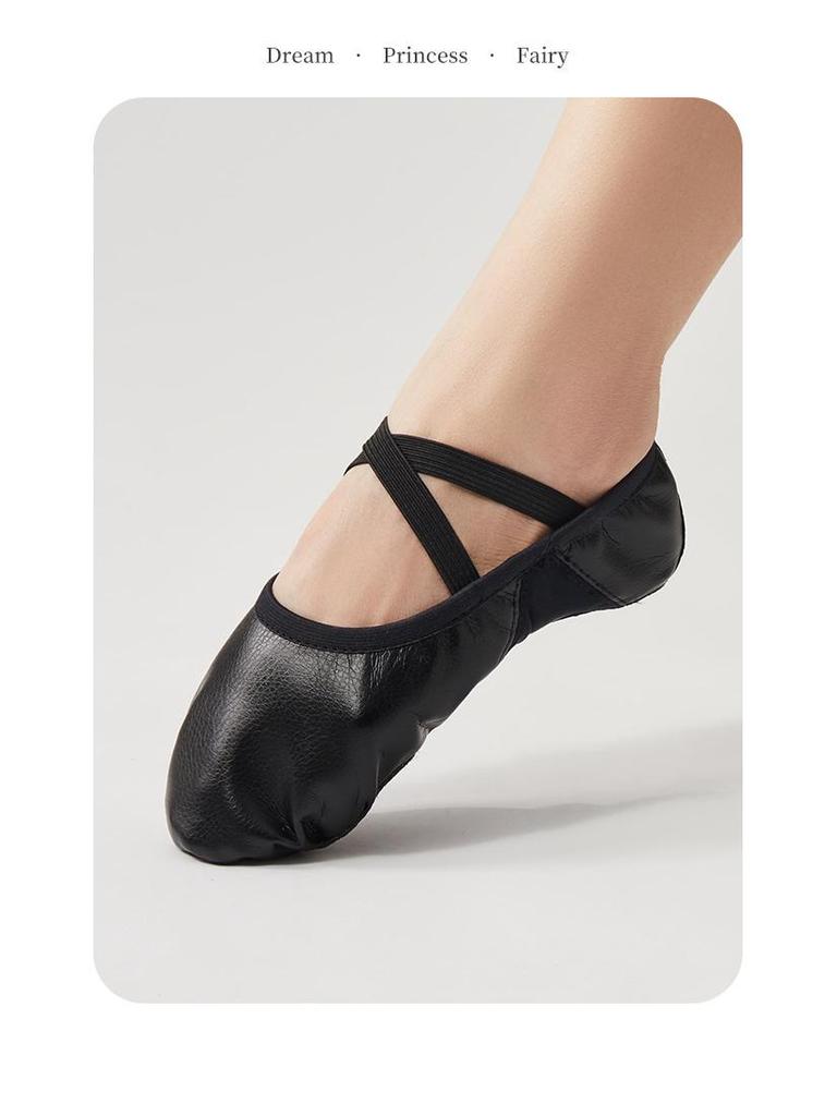Women's Soft Sole Ballet Dance Shoes, Black PU Leather, Two-Point Bottom