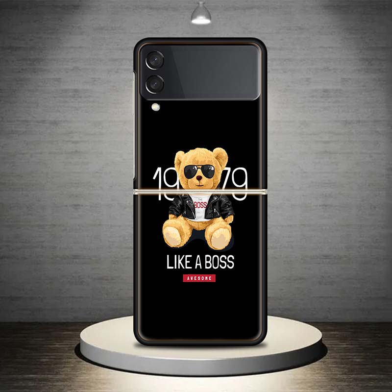 Модный брендовый чехол Bear для Samsung Galaxy Z Flip 4 3 5G, черный твердый чехол ZFlip 4 3, роскошный противоударный бампер