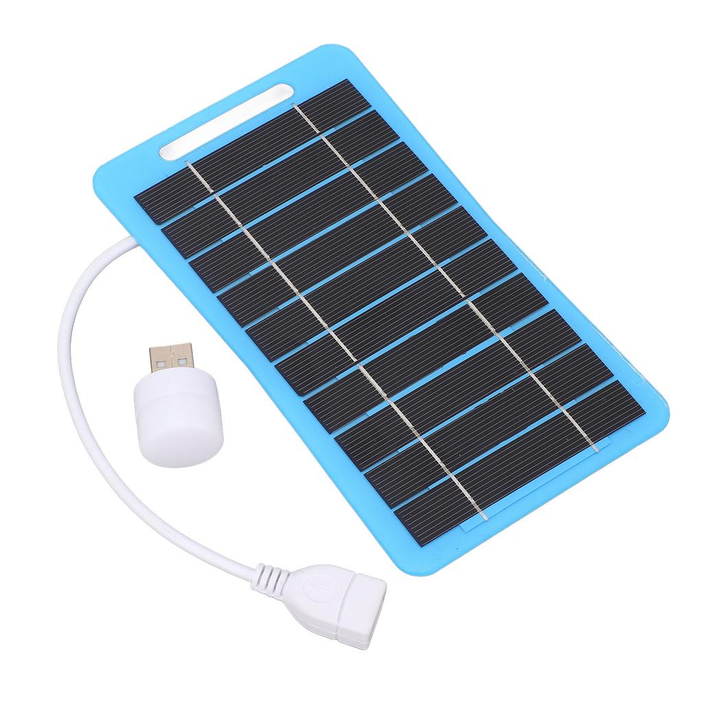 Solar Panel with Light Handle Blue 5V 5W USB Portable Solar Panel Charger for Outdoor Camping
