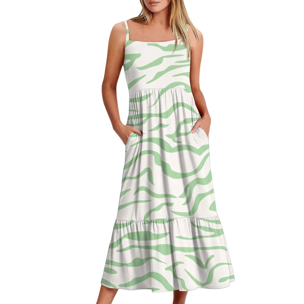 Женское длинное пляжное повседневное элегантное платье макси на тонких бретельках с цветочным принтом, струящееся платье в стиле бохо