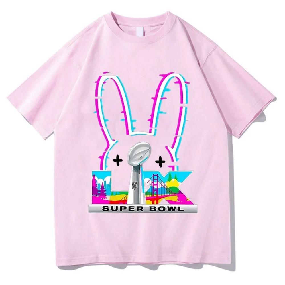 Суперфутболка Bad Bunny Super Bowl LIX 2026 Неоновый кролик Оверсайз, Графическая футболка NFL Сан-Франциско, Повседневный топ унисекс