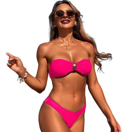 2 шт./компл. женский купальник бандо с подкладкой без косточек бюстгальтер с высокой талией плавки комплект однотонный раздельный дизайн пляжная одежда