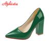 Fashion Aphixta Autumn 10cm/3.94Inch Chunky Heels Pumps Women Shoes Wine Red Patent Leather Sexy Party Official Leisure Plus Szie 33-46