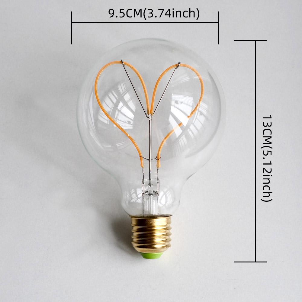 TIANFAN Vintage Led Bulb G95/G30 Edison Bulb 4W Dimmable 220V 110V E26 E27 Heart Filament Decorative Light Bulb Yellow Warm