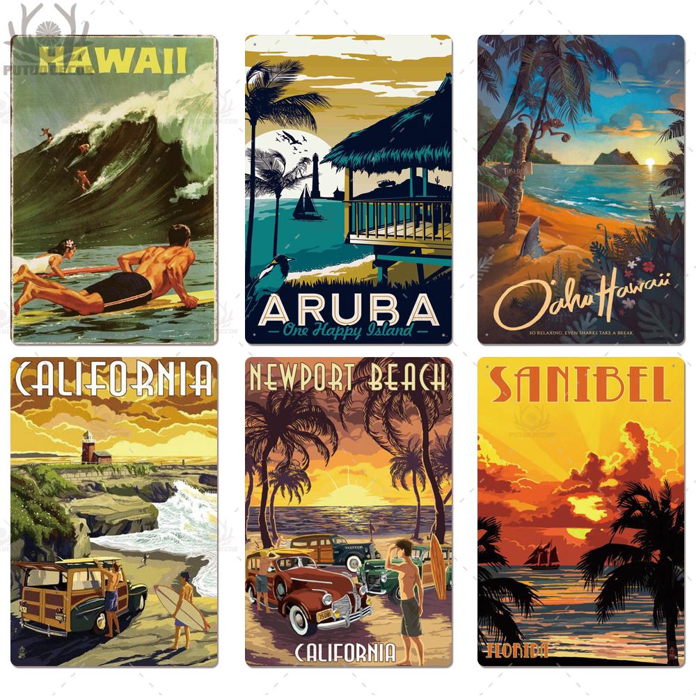 Decor Travel Tin Sign Plaque Metal Plate Vintage Wall Art Poster for Home Living Room Beach House Iron Painting