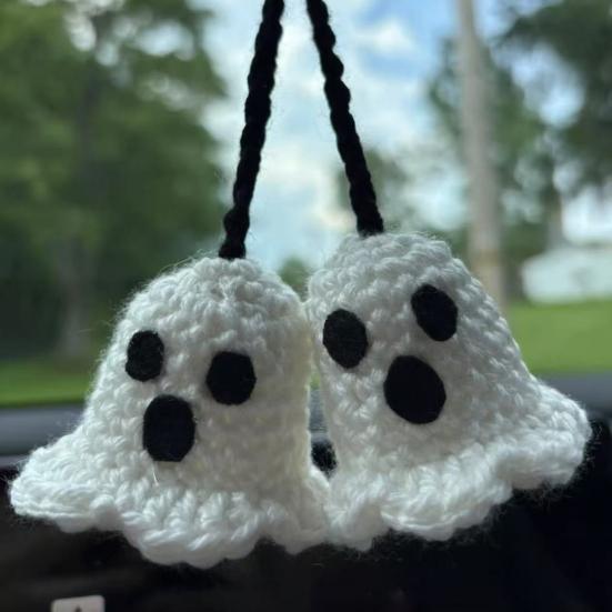 1 пара подвесок-привидений, вязаные крючком аксессуары для подвешивания на зеркало заднего вида автомобиля со шнурком, легко подвешиваемое украшение, декор на Хэллоуин