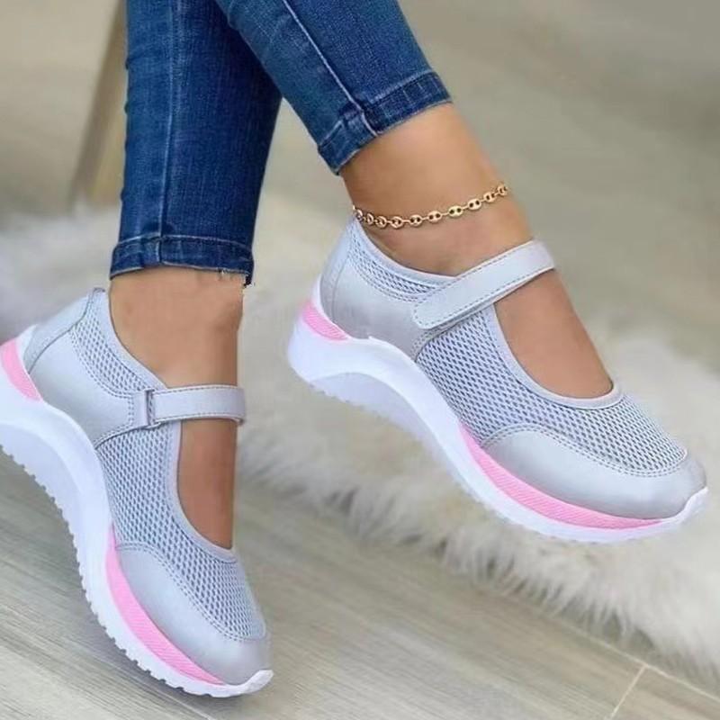 Повседневные одинарные туфли женские кроссовки Fly-Woven с толстой подошвой и дышащей сеткой на липучке большого размера