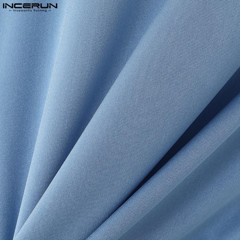 INCERUN Men Mockneck Long Sleeve Fitted Jumpsuits Solid Romper Bodysuits