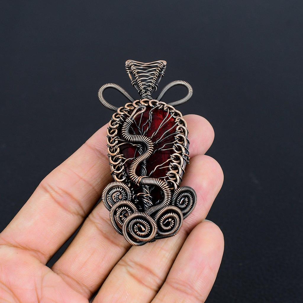 Red Flash Labradorite Pendant, 999 Copper Wire Wrapped Jewelry, Gemstone Jewelry Pendant, Handmade Wedding Gift Jewelry