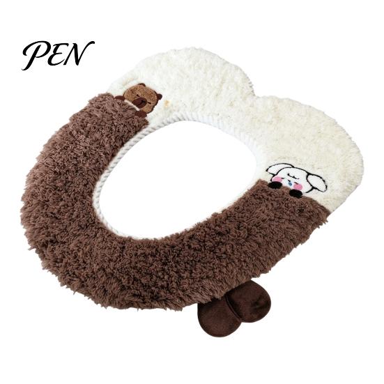 Cozy Toilet Seat Pad Soft Plush Cover, Cartoon Warmer with Zipper Closure, Thickened Non Slip Lid Cover Cushion for Winter, Washable Bathroom Commode