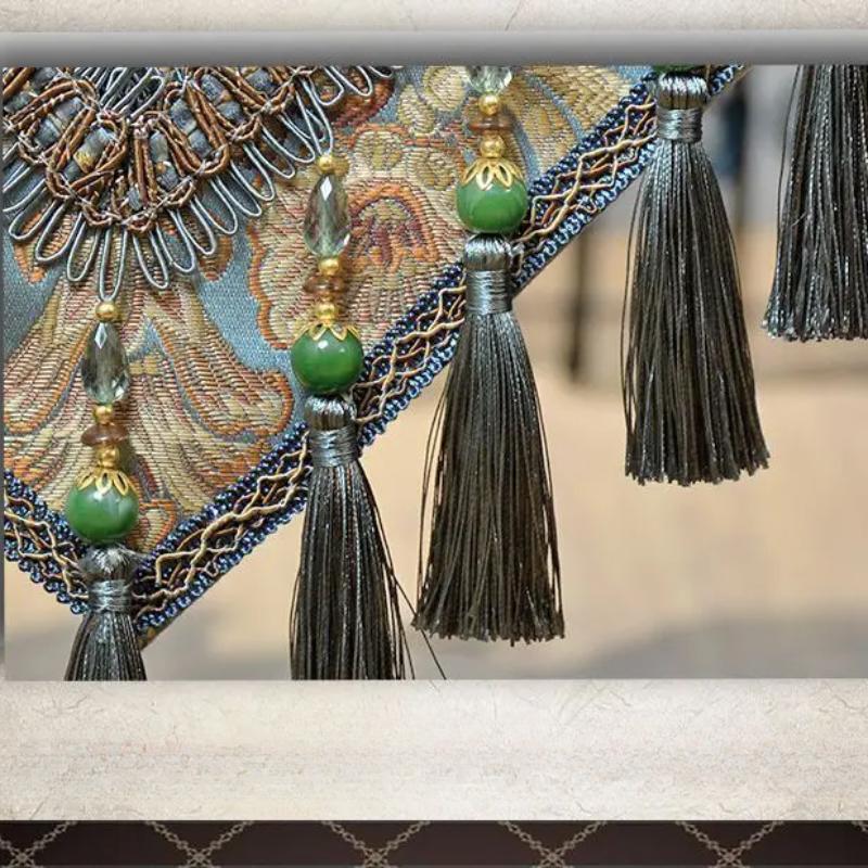 Атласный жаккардовый светильник, роскошный стол, флаг, ТВ-шкаф, обеденный стол, противоскользящая ткань, декоративная скатерть с кисточками из бисера