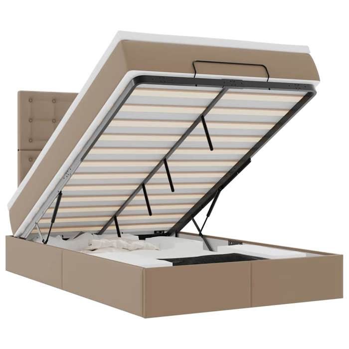 Cadre de lit ottoman - 120x200cm - Similicuir cappuccino - Rangement sous le lit - Matelas inclus
