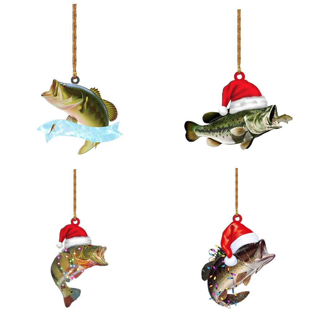 Fun And Colorful Cartoon Style Green Bass Fish Christmas Tree Hanging Ornament