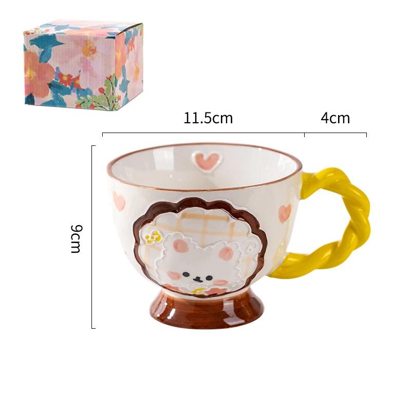 450ml Creative Hand-painted Embossed Ceramic Mug Large Capacity Coffee Cup Household Breakfast Oatmeal Milk Tea Cups Drinkware