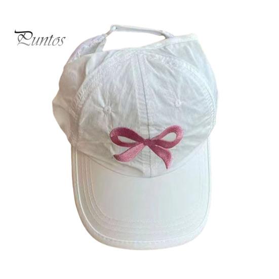 Детская бейсбольная шляпа с вышивкой и бантом, солнцезащитный козырек с длинными полями, хвостик с длинными полями, противоскользящая кепка для девочек, уличная походная шляпа, школьная фуражка