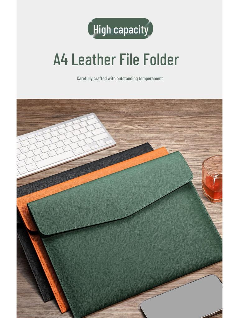 Кожаная папка-регистратор формата А4: Водонепроницаемый, утолщенный органайзер для деловых документов с застежкой-кнопкой