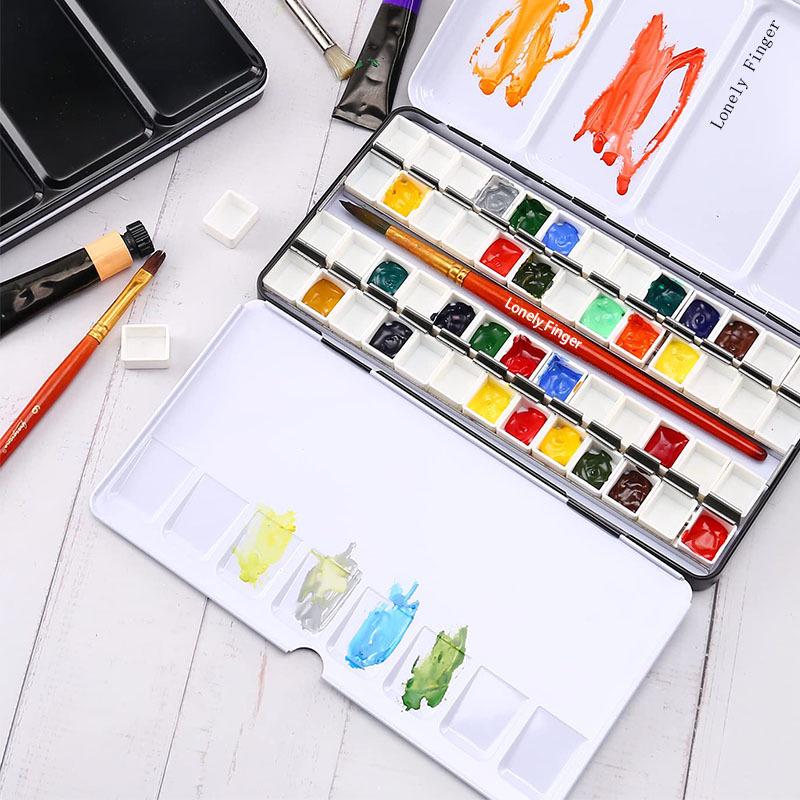 High-Quality Thickened Solid Pigment Black Watercolor Palette Box - 14/26/52 Colors