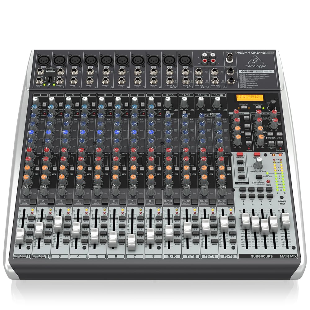 Аналоговый микшер Behringer, 24 канала, 4 шины, 1 ручка, аудиоинтерфейс XENYX QX2442USB, комп/эффект/USB