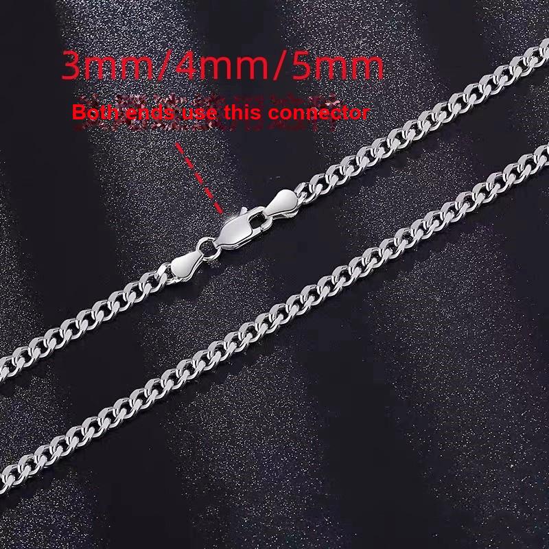 High Quality S925 Sterling Silver Necklace Cuban Link Chain Necklace Plain Curb Chain for Women Men's Daily Wear Fine Jewelry