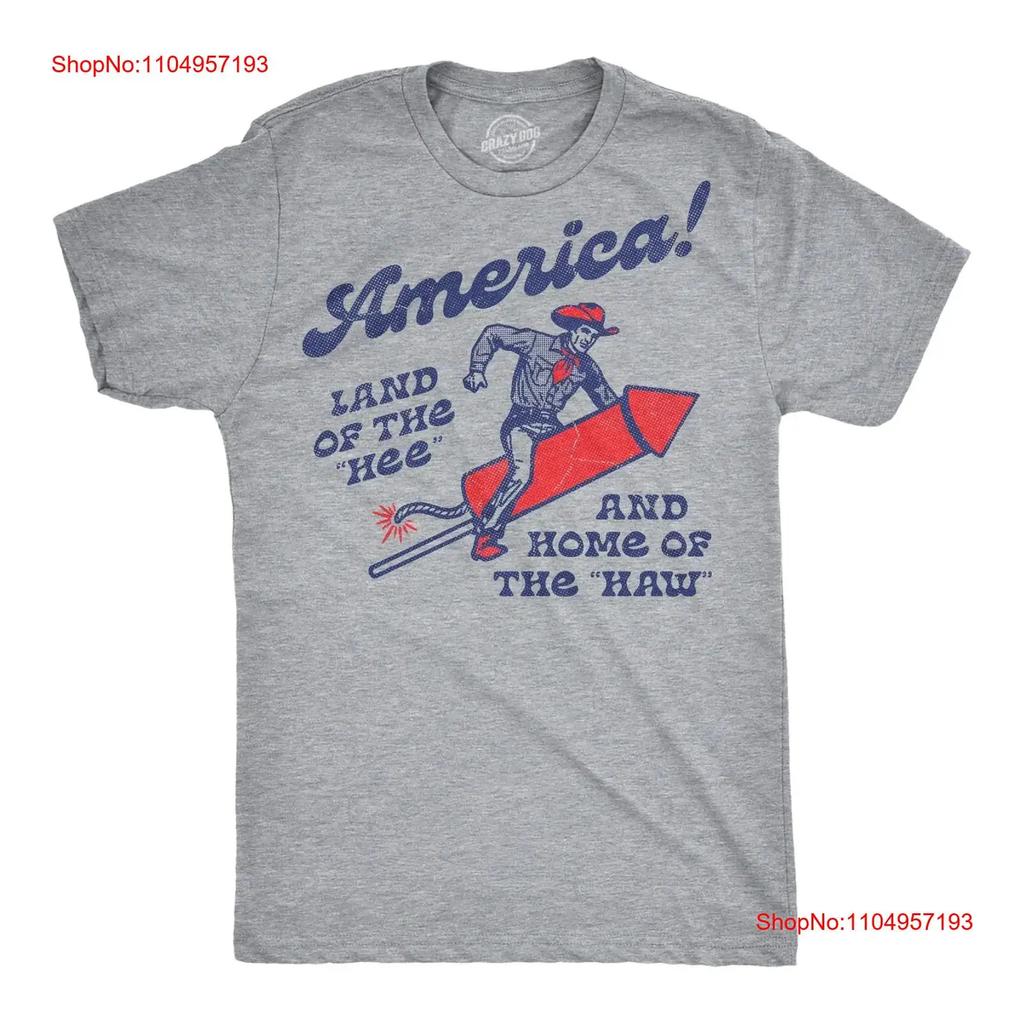 Mens Funny T Shirt America Land Of The Hee And Home Haw Fourth July vintage Washed Stylish Stretched fashion